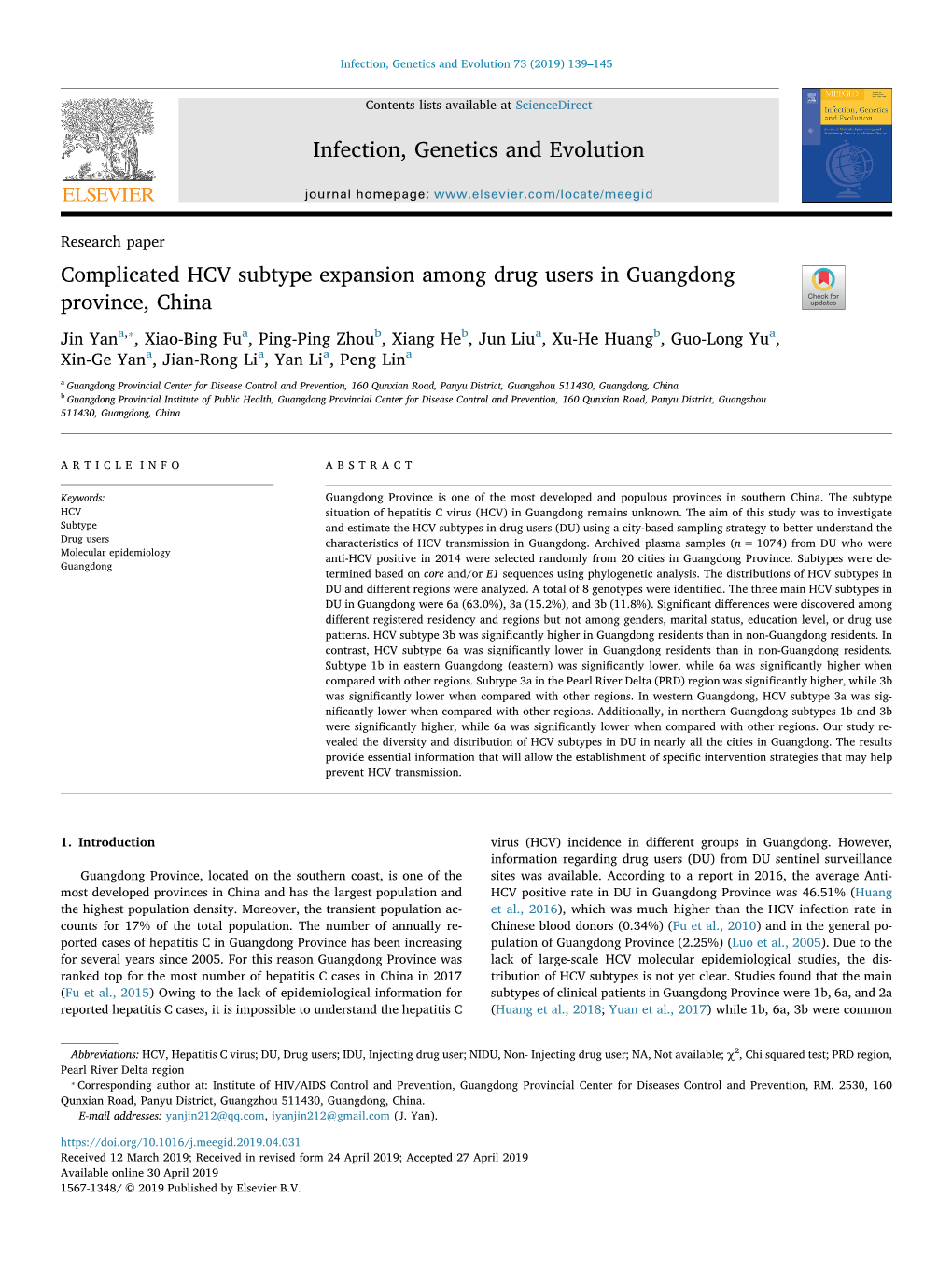 Complicated HCV Subtype Expansion Among Drug Users in Guangdong