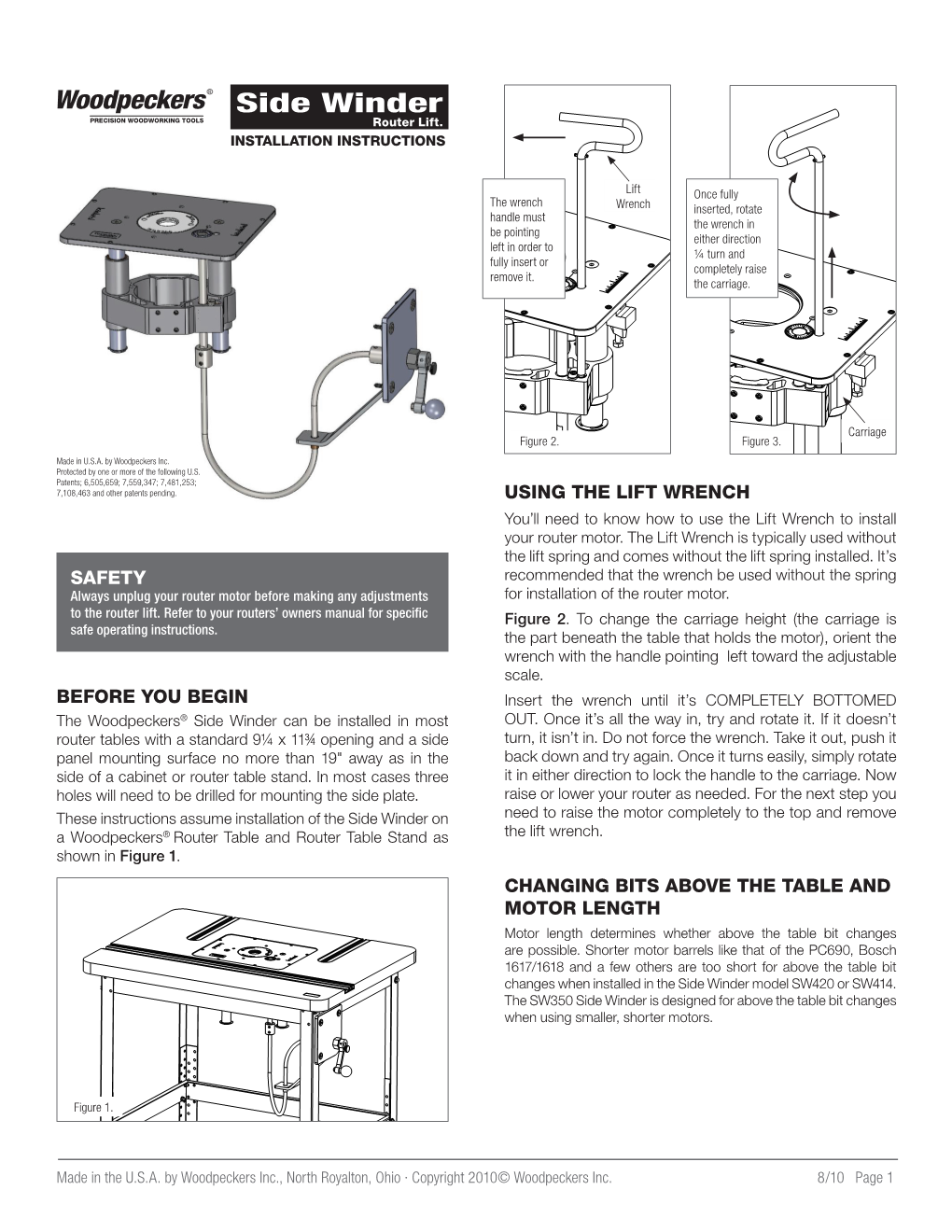 Side Winder PRECISION WOODWORKING TOOLS R O U T E R L I F T