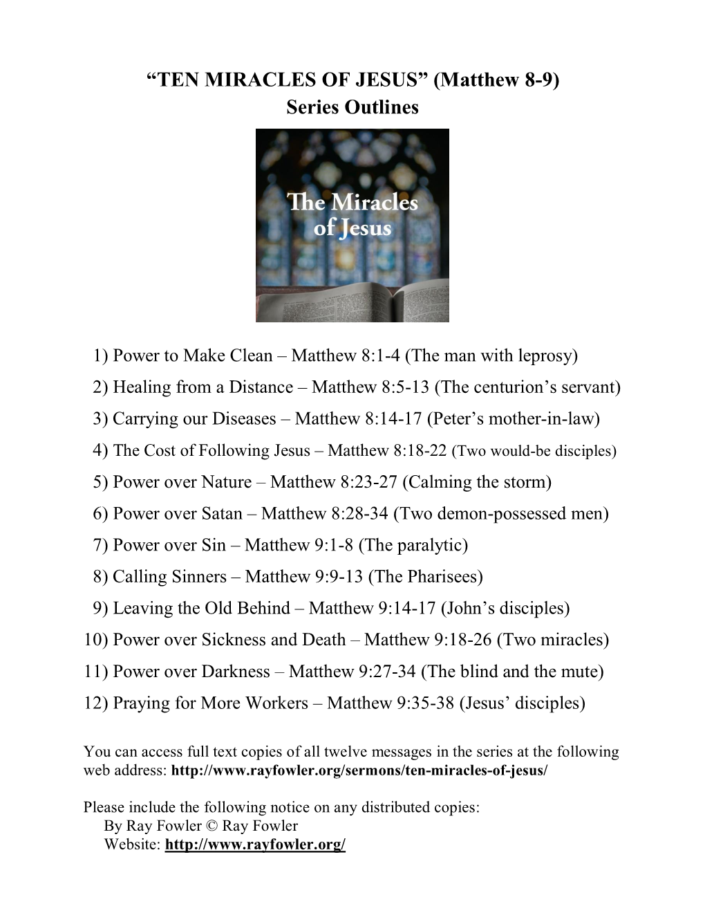 “TEN MIRACLES of JESUS” (Matthew 8-9) Series Outlines