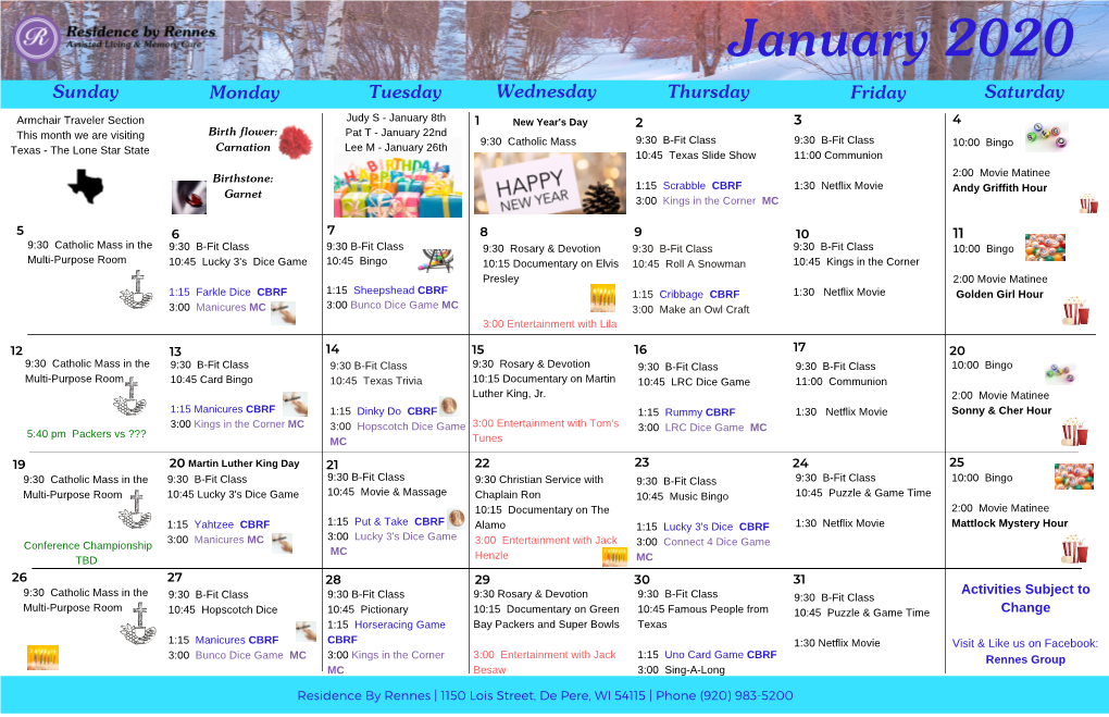 January 2020 Calendar