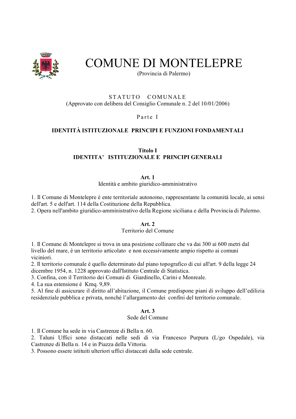 COMUNE DI MONTELEPRE (Provincia Di Palermo)