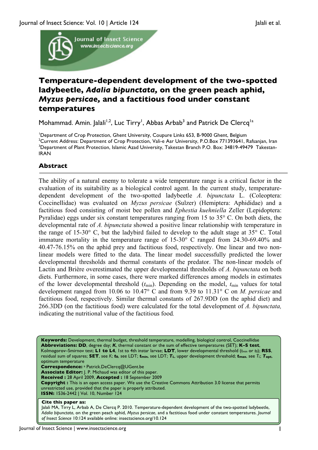 Temperature-Dependent Development of the Two-Spotted Ladybeetle