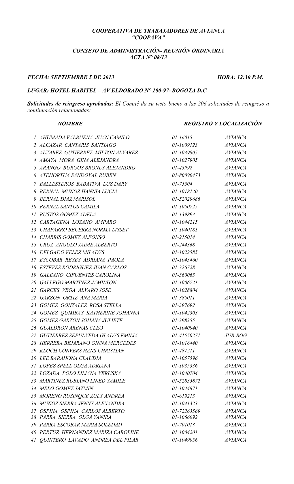 Acta De Consejo No. 08-13 2013