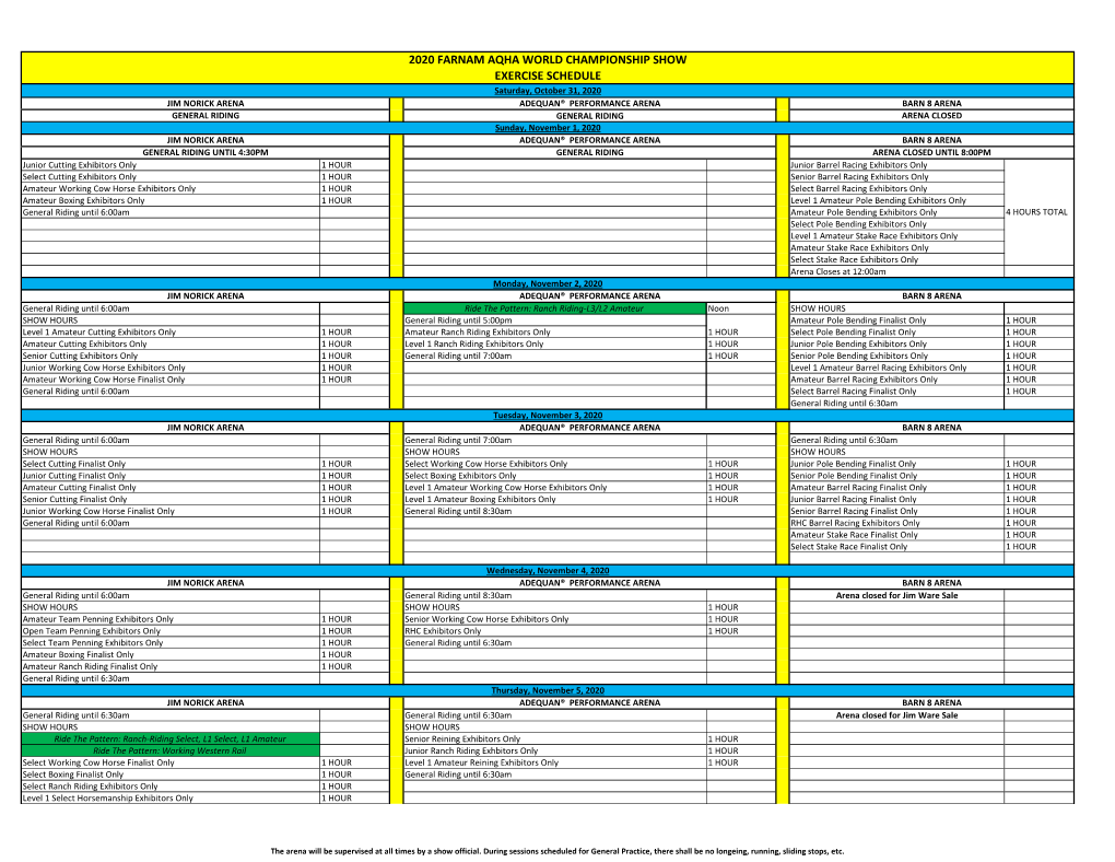 2020 Farnam Aqha World Championship Show Exercise Schedule