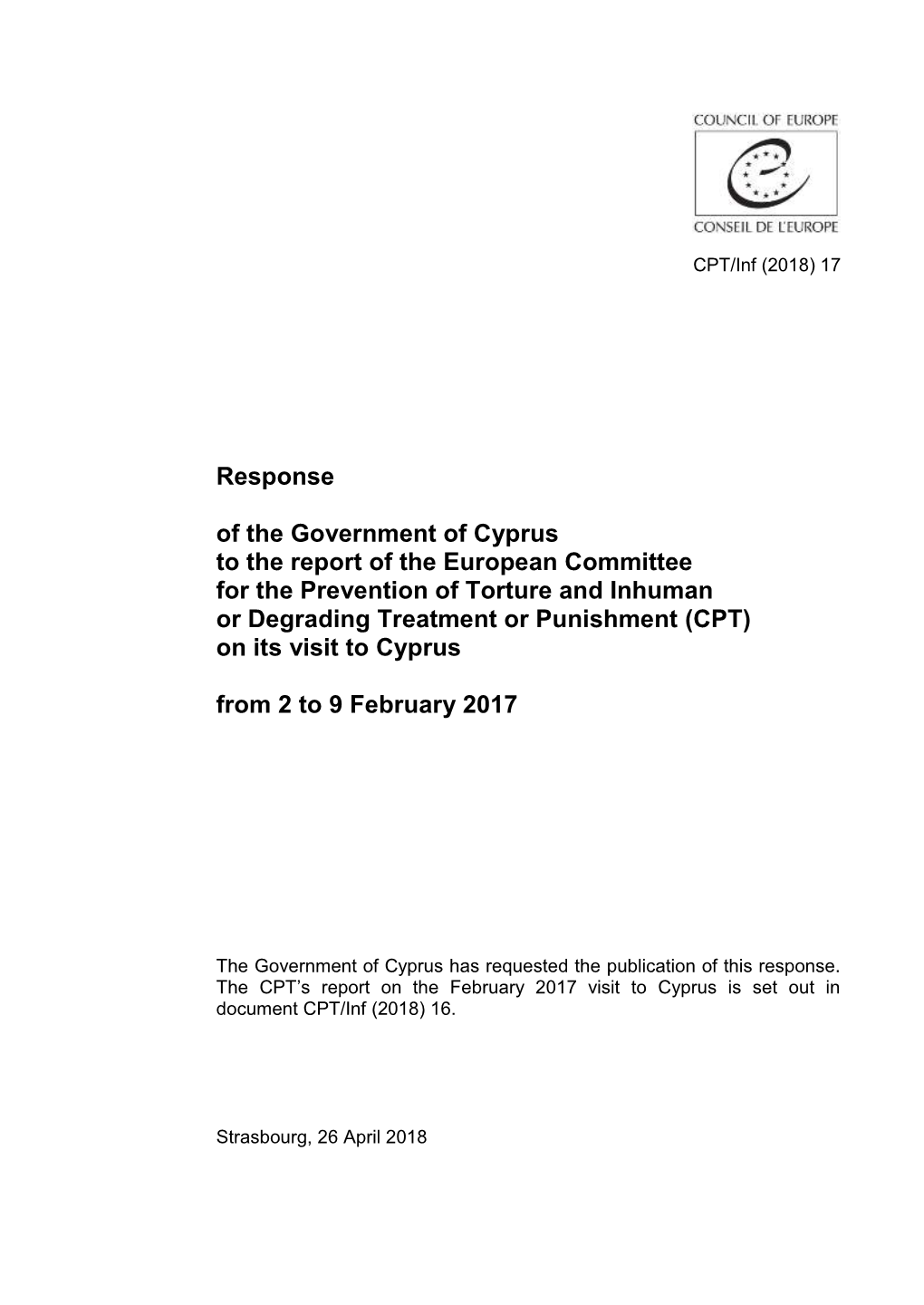 Response of the Government of Cyprus to the Report of The