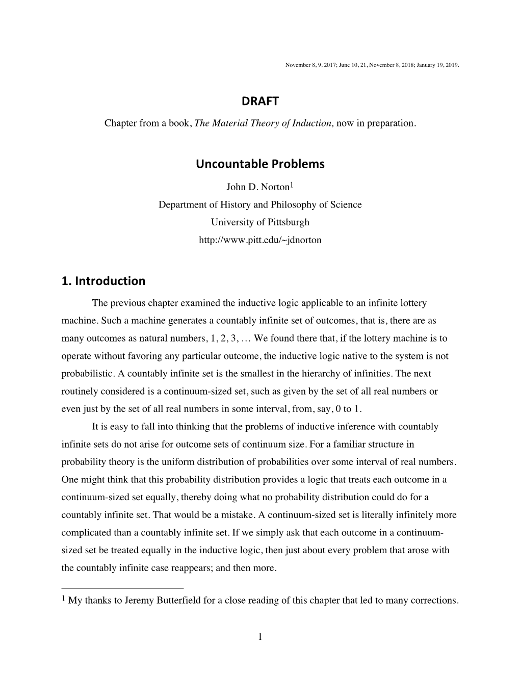 DRAFT Uncountable Problems 1. Introduction