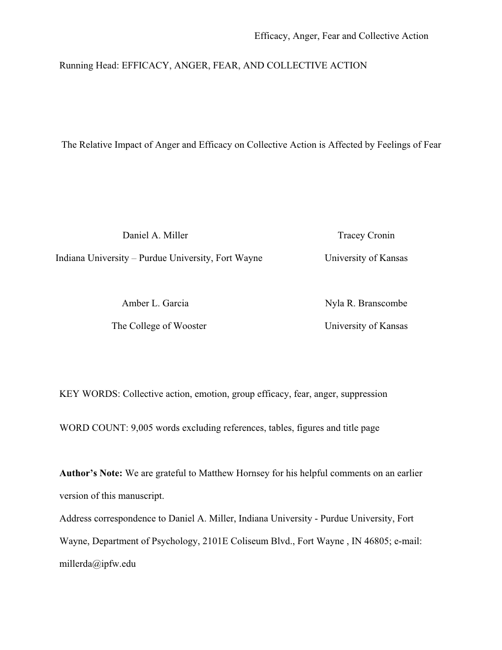 Why Don't People Act Collectively: the Role of Group Anger, Group Efficacy