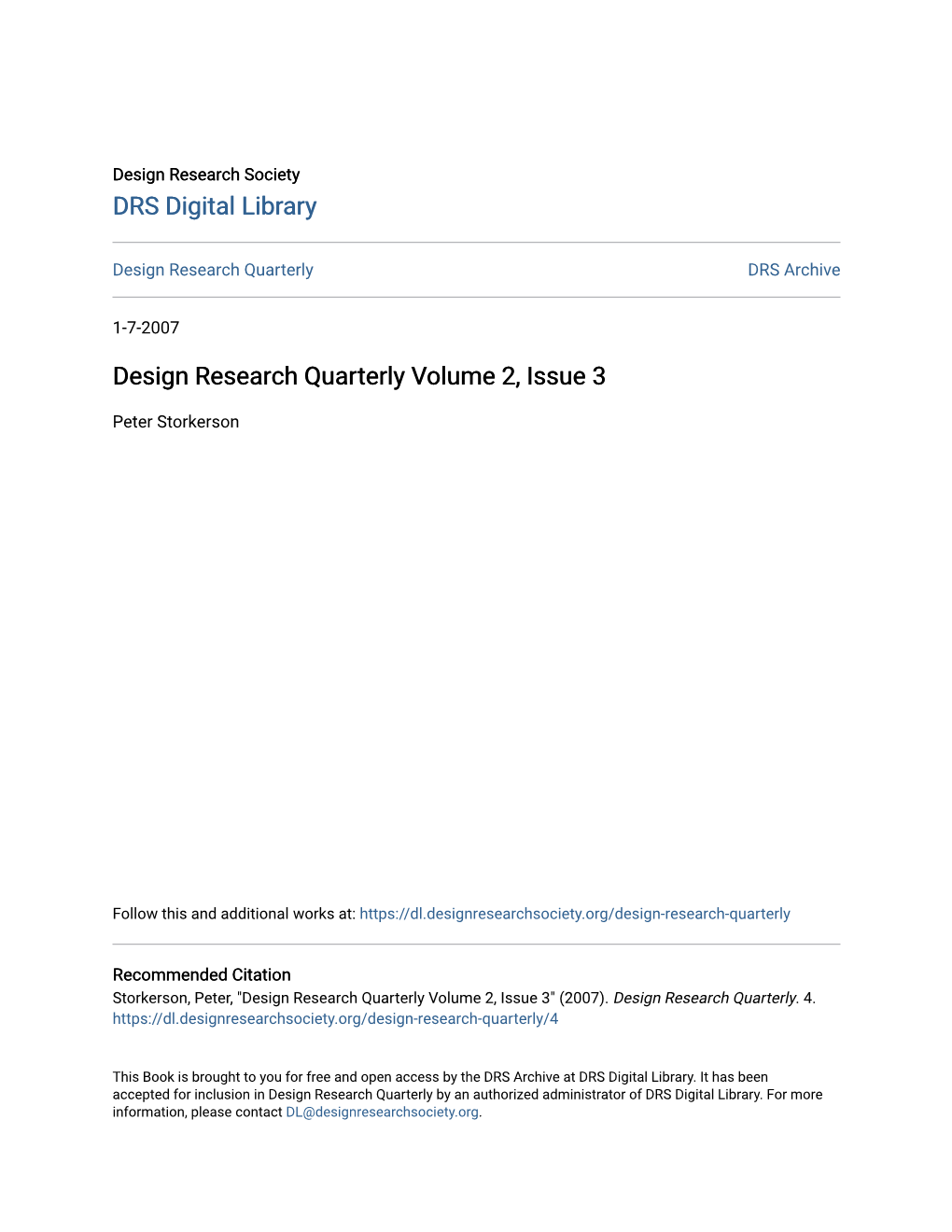 Design Research Quarterly Volume 2, Issue 3