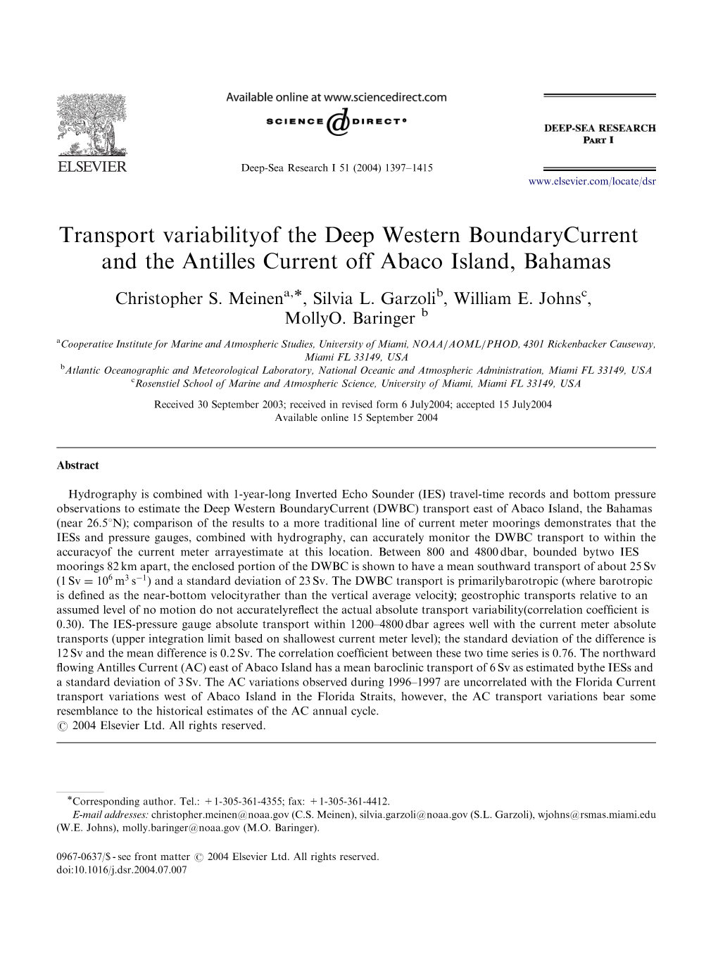 Transport Variability of the Deep Western Boundary Current and The