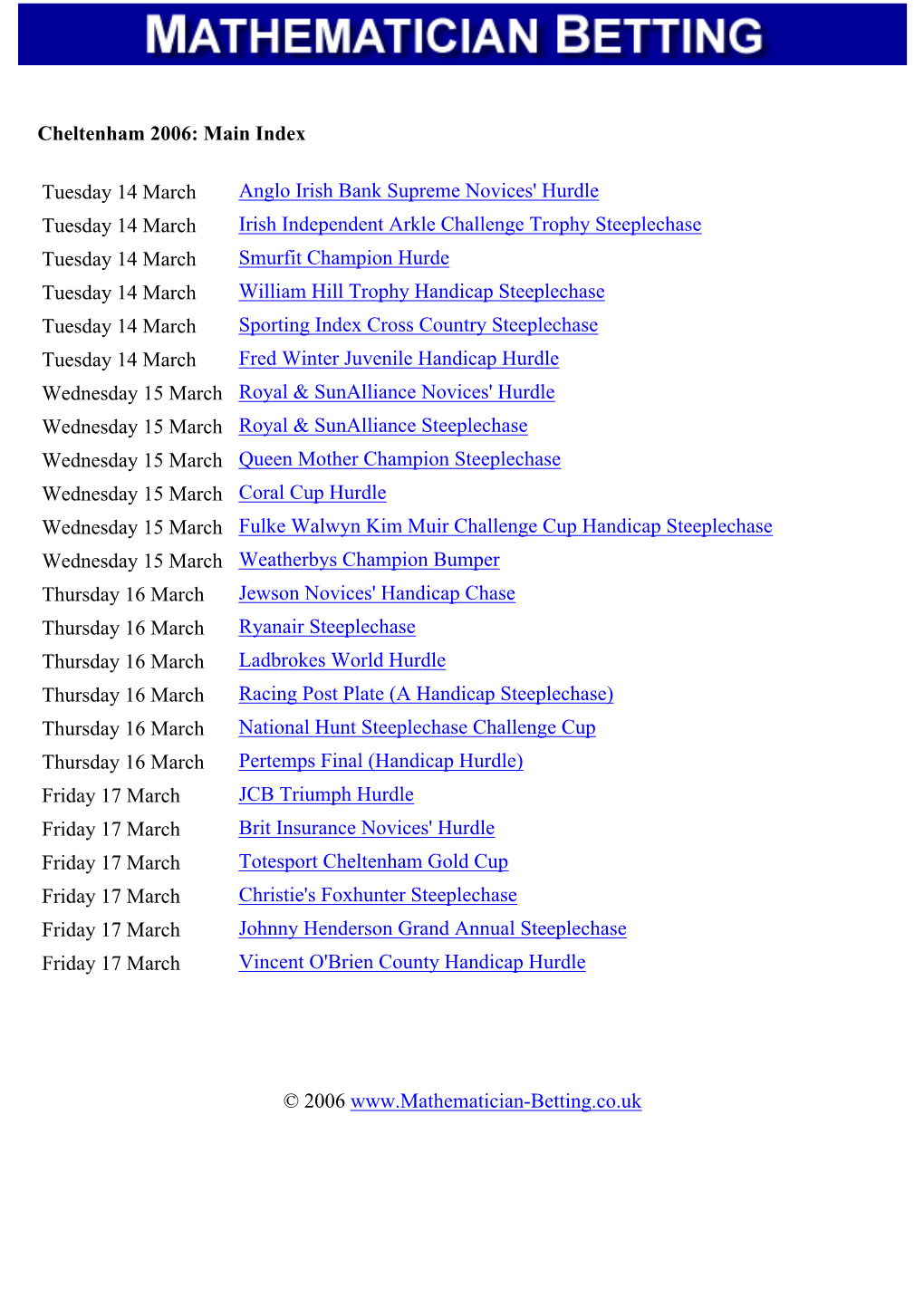 Cheltenham 2006 Main Index