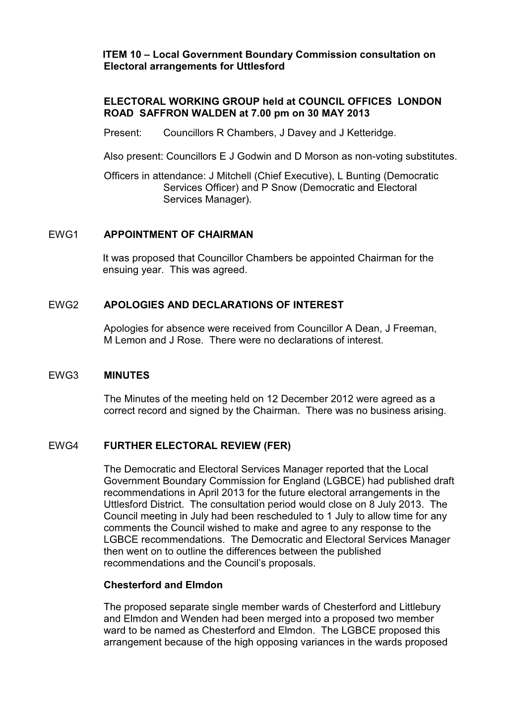 Local Government Boundary Commission Consultation on Electoral Arrangements for Uttlesford