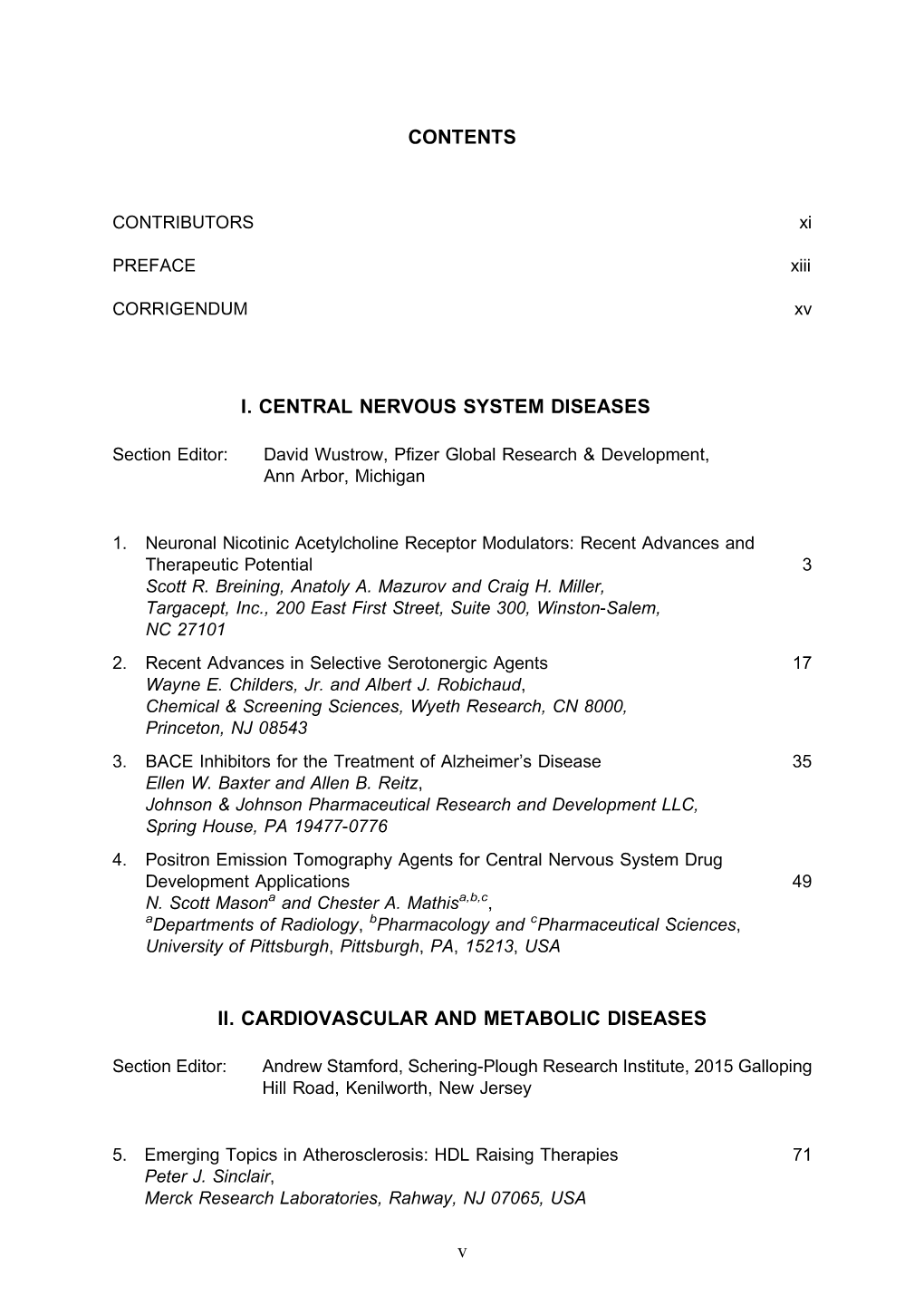 Contents I. Central Nervous System Diseases Ii