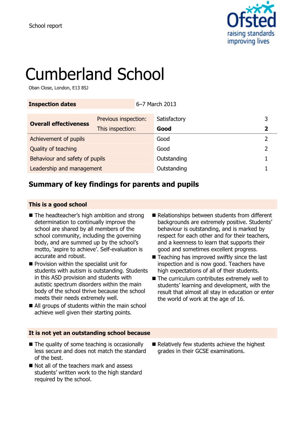 Cumberland School Oban Close, London, E13 8SJ