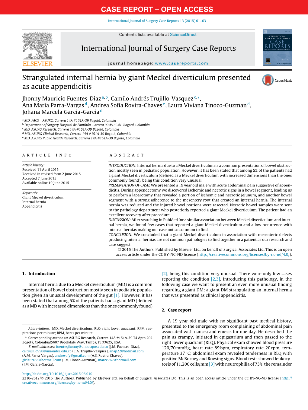 Strangulated Internal Hernia by Giant Meckel Diverticulum Presented As Acute Appendicitis