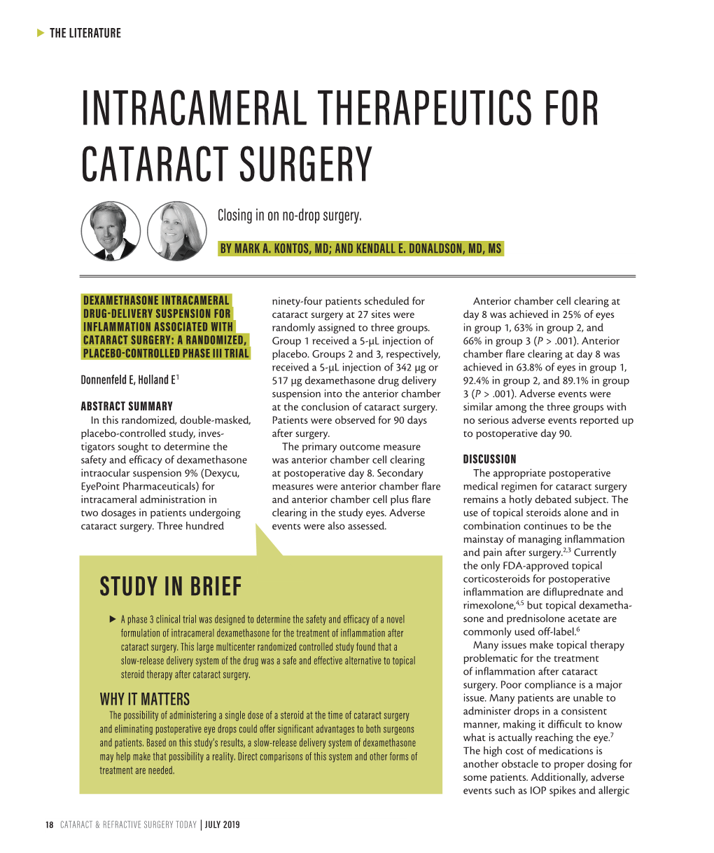 Intracameral Therapeutics for Cataract Surgery