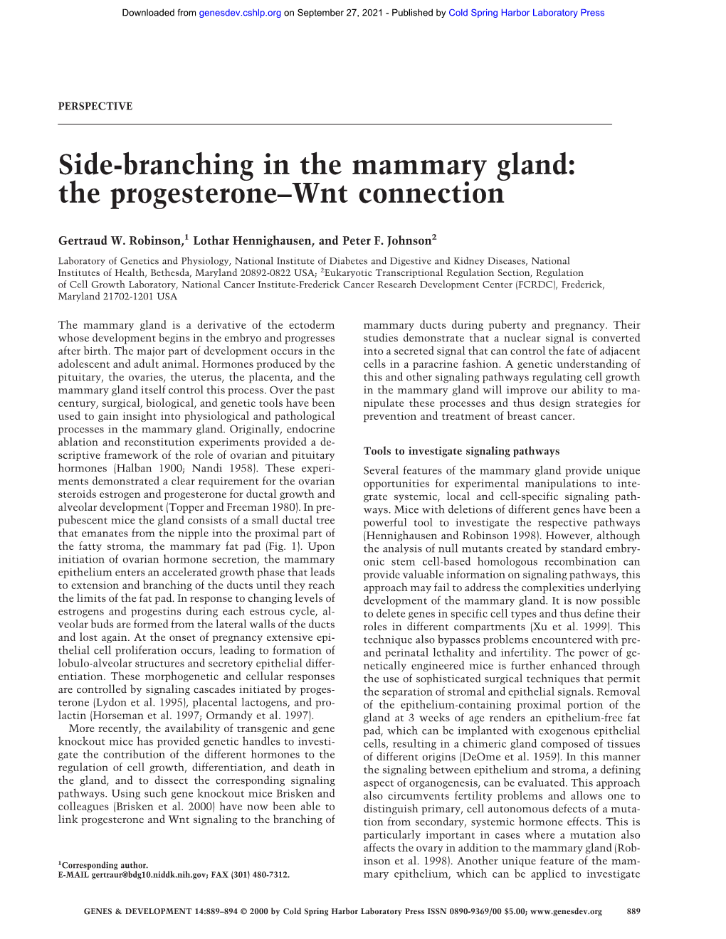 Side-Branching in the Mammary Gland: the Progesterone–Wnt Connection