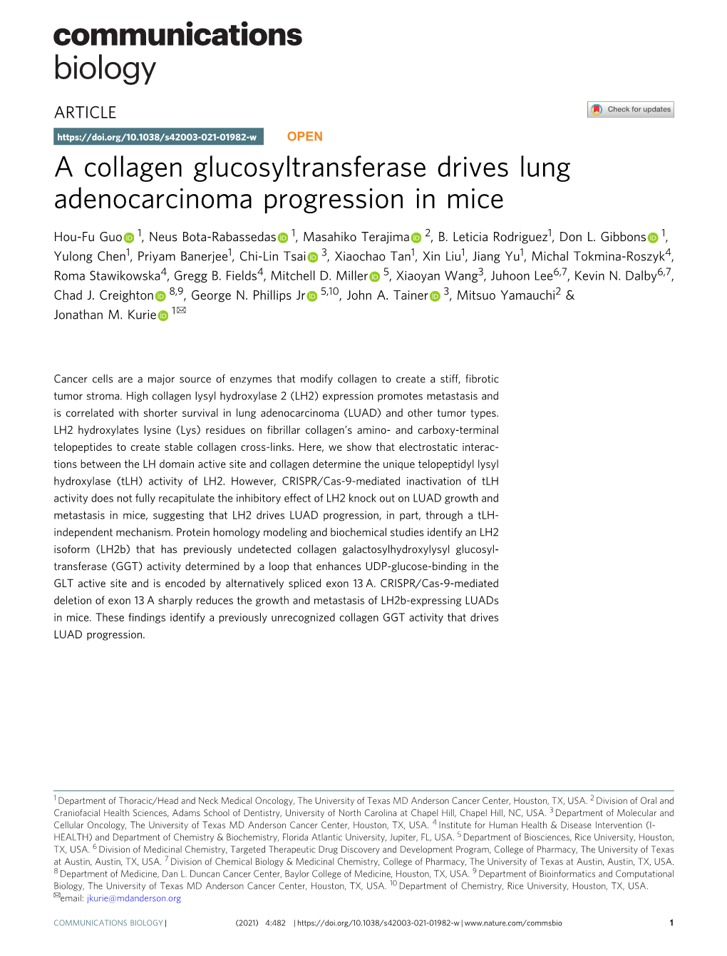 A Collagen Glucosyltransferase Drives Lung Adenocarcinoma Progression in Mice