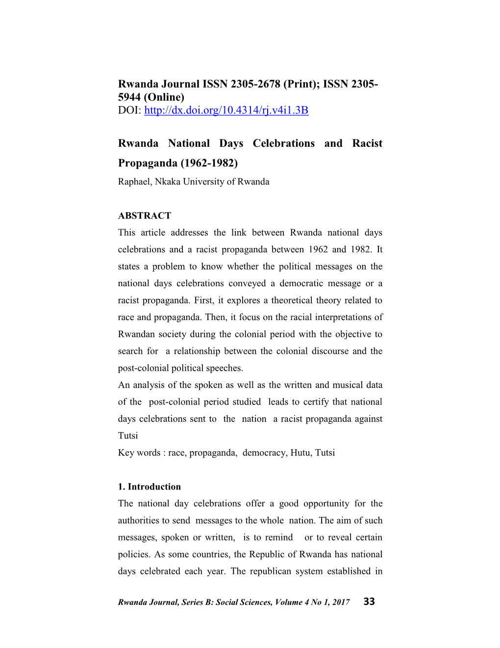 Rwanda Journal ISSN 2305-2678 (Print); ISSN 2305- 5944 (Online) DOI