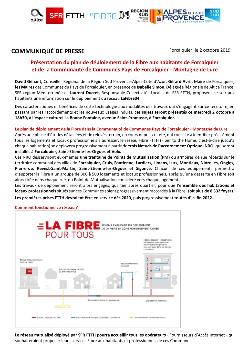 COMMUNIQUÉ DE PRESSE Forcalquier, Le 2 Octobre 2019