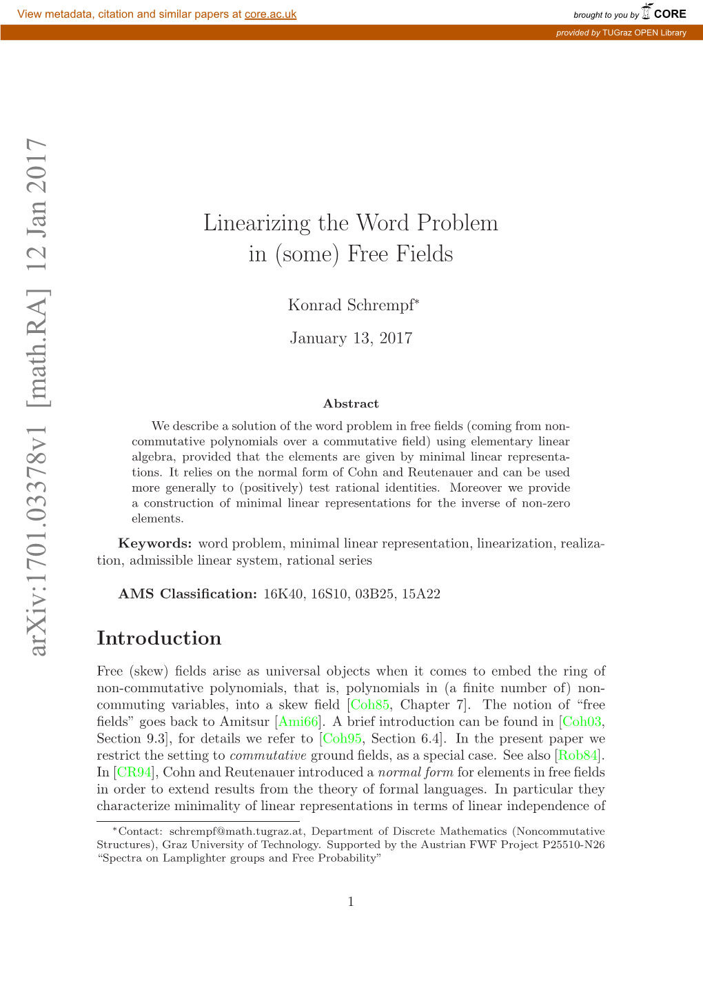 Arxiv:1701.03378V1 [Math.RA] 12 Jan 2017 Setao Apihe Rusadfe Probability” Free and Groups T Lamplighter by on Supported Technology