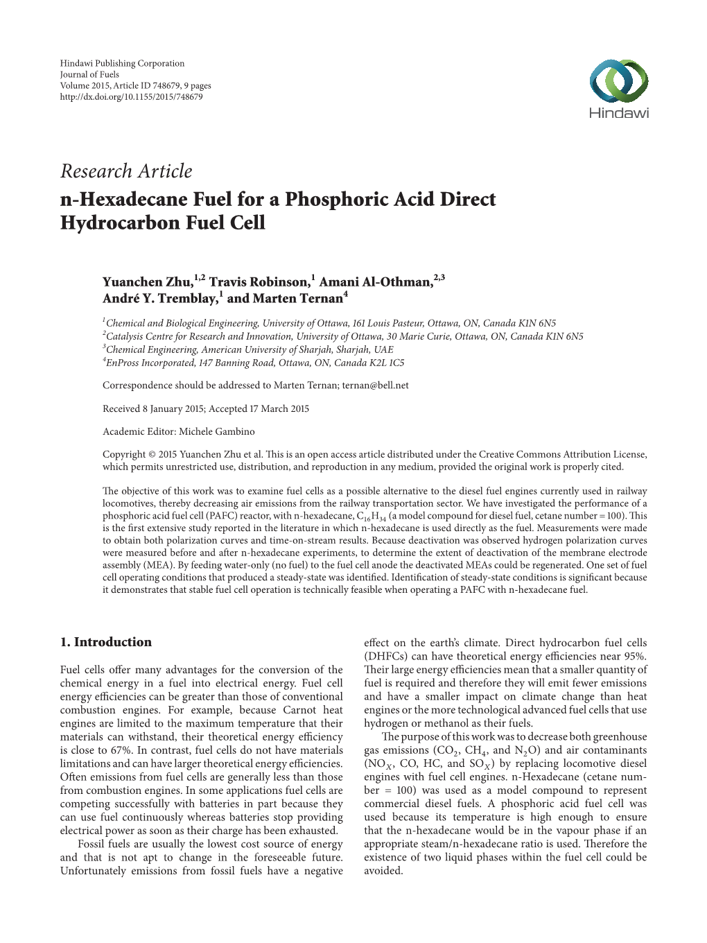 N-Hexadecane Fuel for a Phosphoric Acid Direct Hydrocarbon Fuel Cell