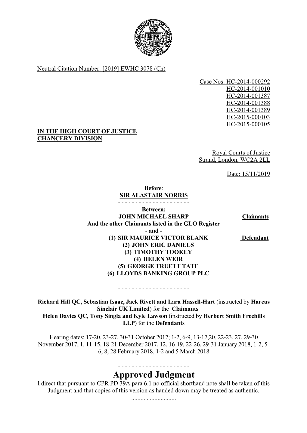 Sharp -V- Blank (HBOS) Judgment