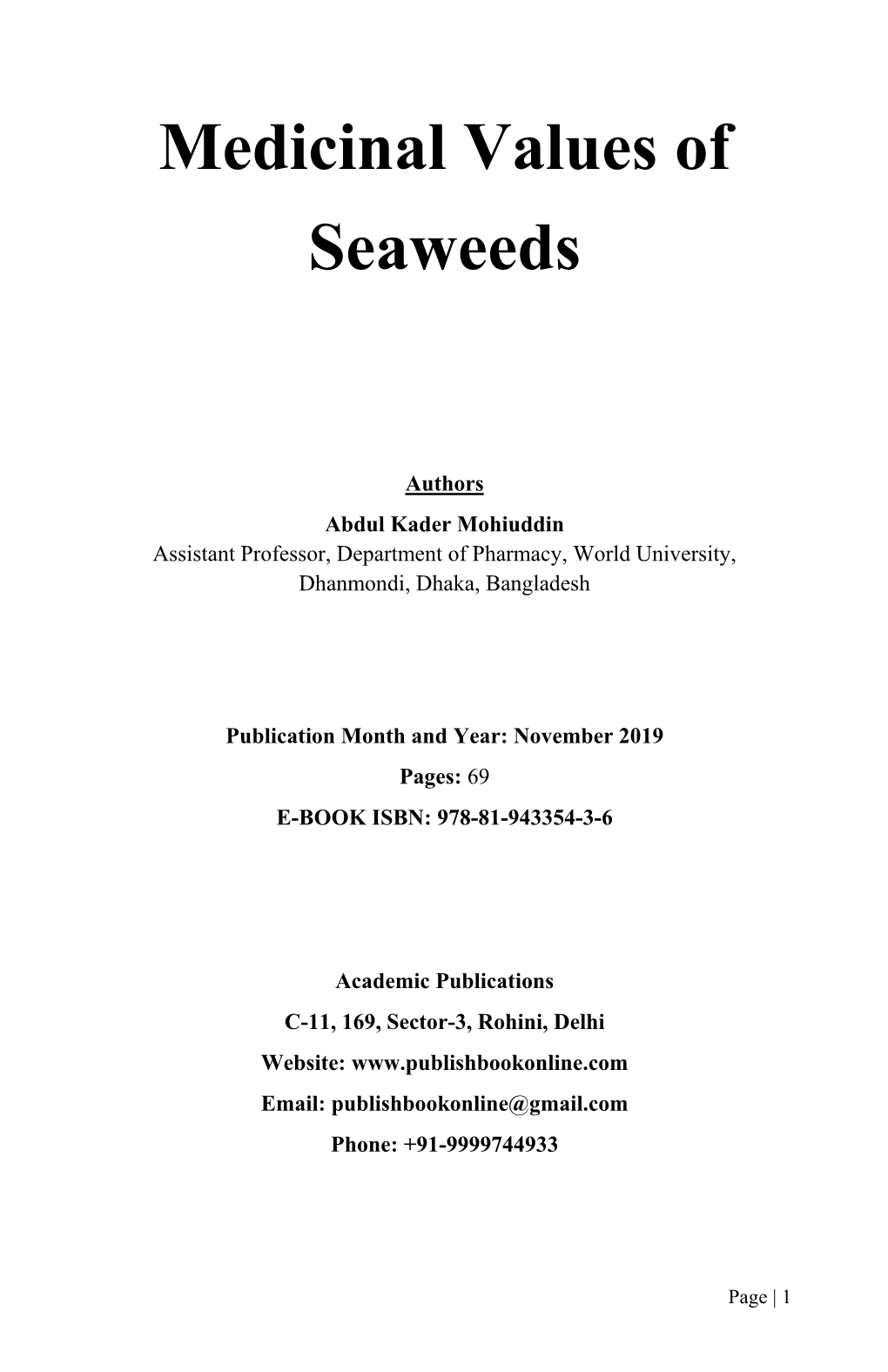 Medicinal Values of Seaweeds