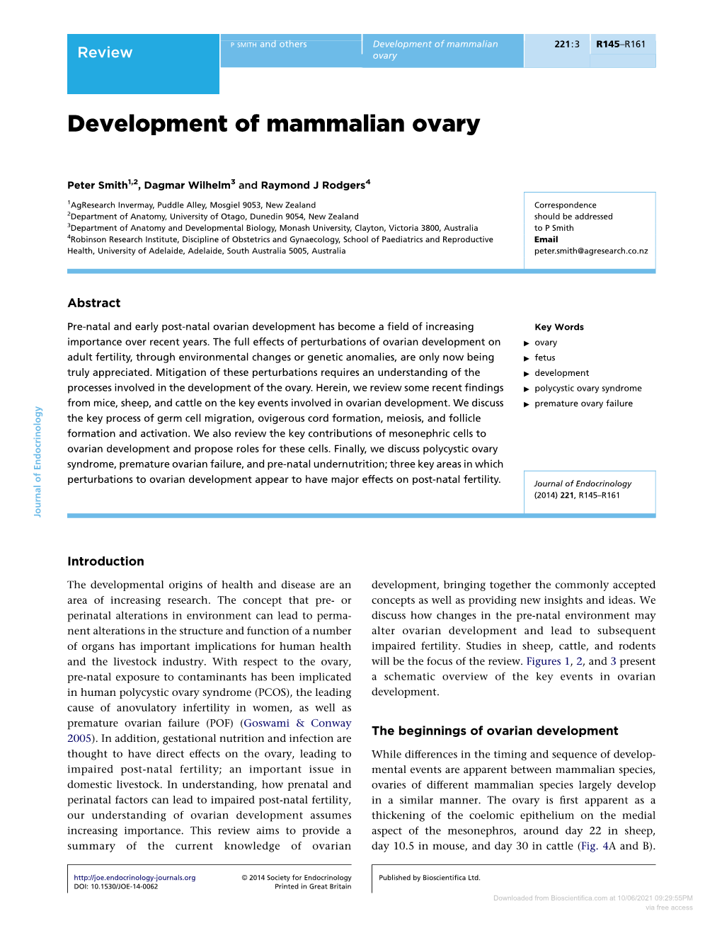 Development of Mammalian Ovary