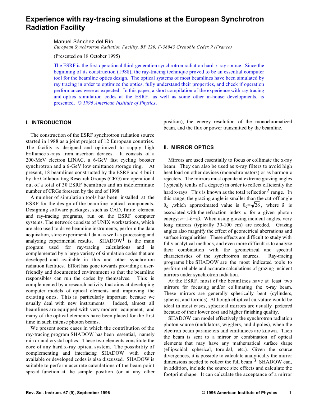 Experience with Ray-Tracing Simulations at the European Synchrotron Radiation Facility