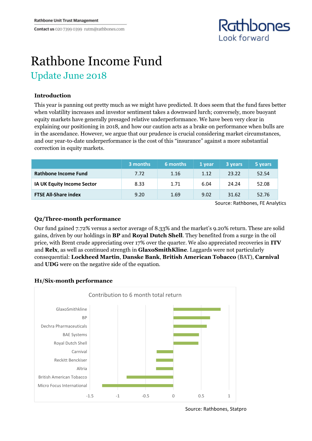 Rathbone Income Fund Update June 2018