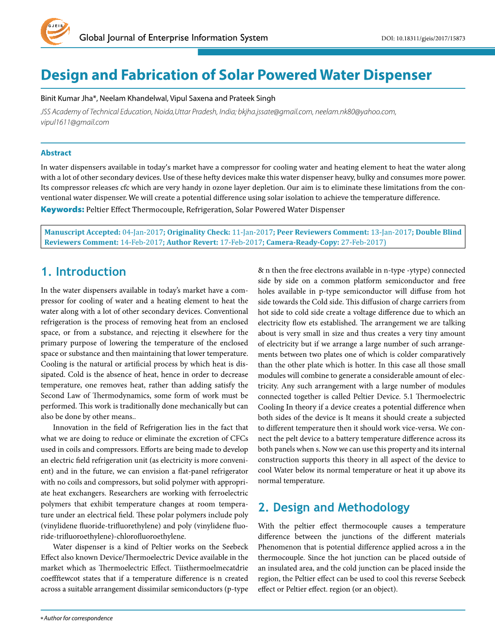 Design and Fabrication of Solar Powered Water Dispenser