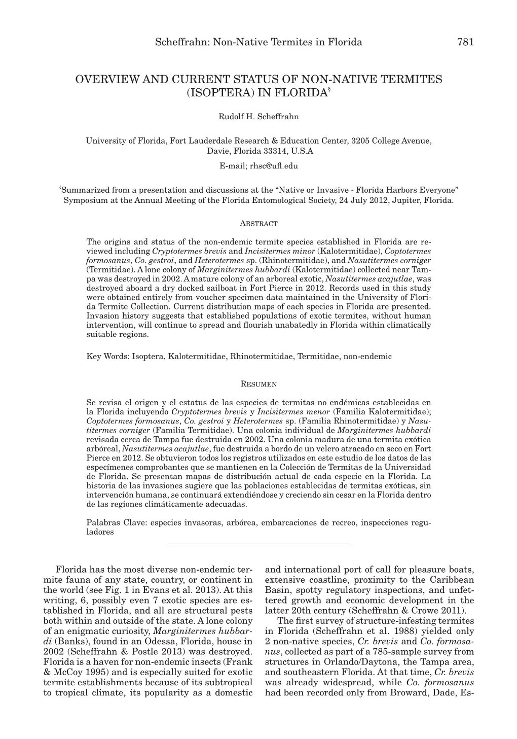 Overview and Current Status of Non-Native Termites (Isoptera) in Florida§