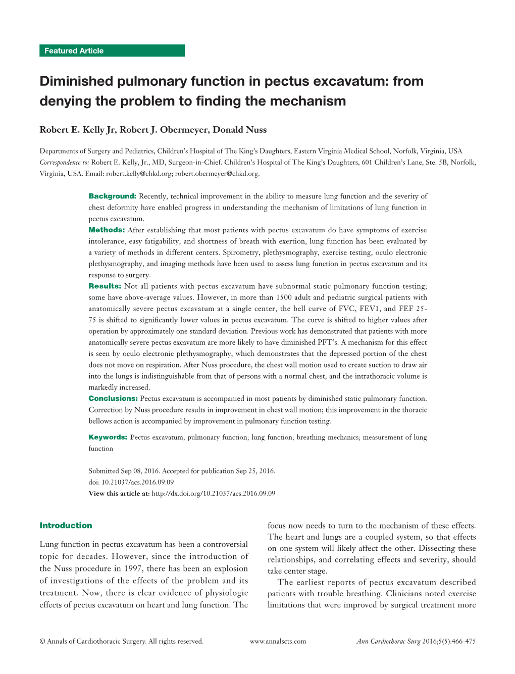 Diminished Pulmonary Function in Pectus Excavatum: from Denying the Problem to Finding the Mechanism