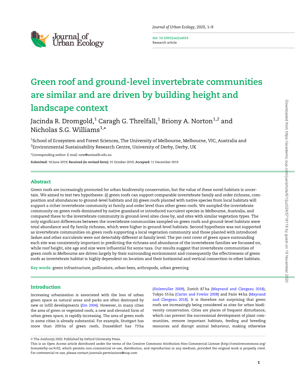 Green Roof and Ground-Level Invertebrate Communities