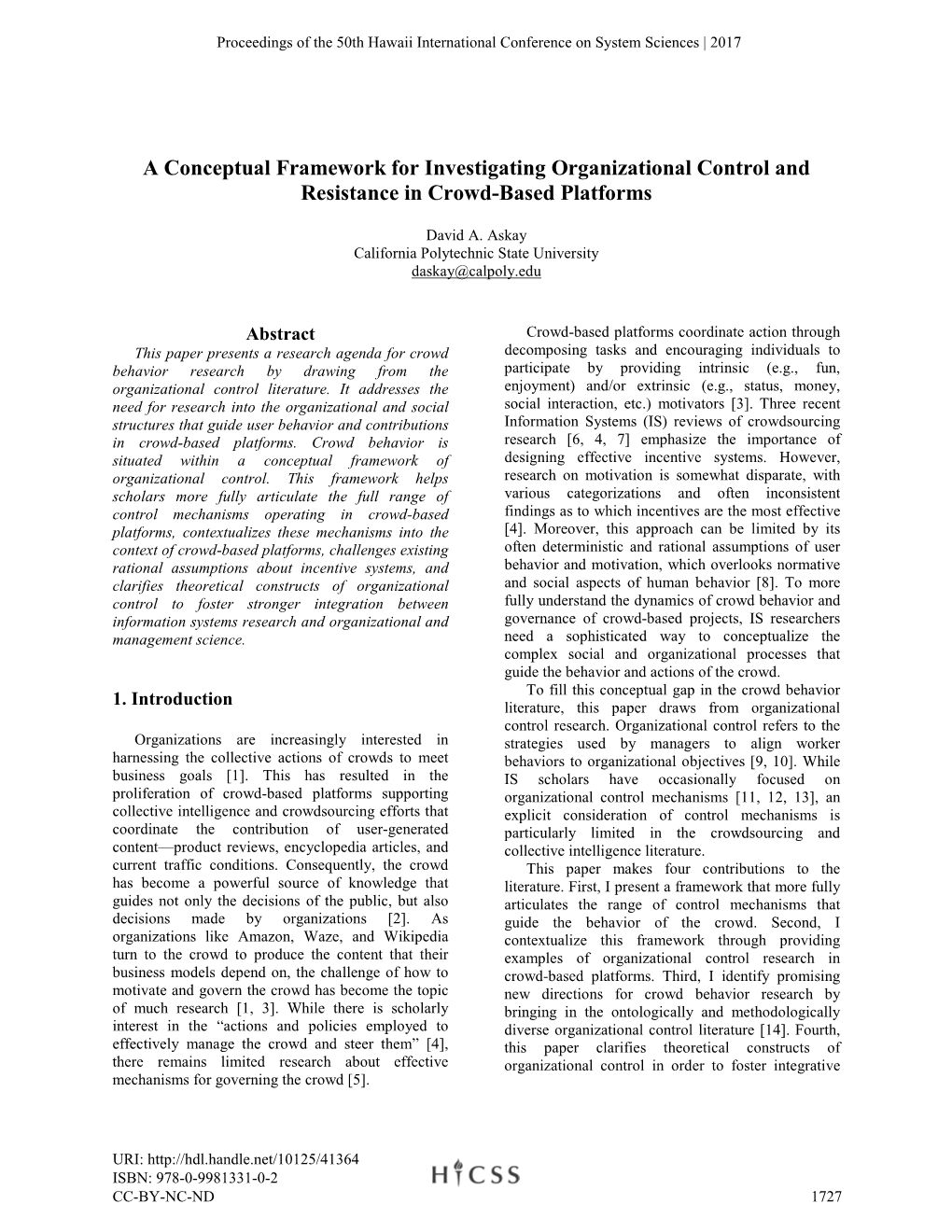 A Conceptual Framework for Investigating Organizational Control and Resistance in Crowd-Based Platforms