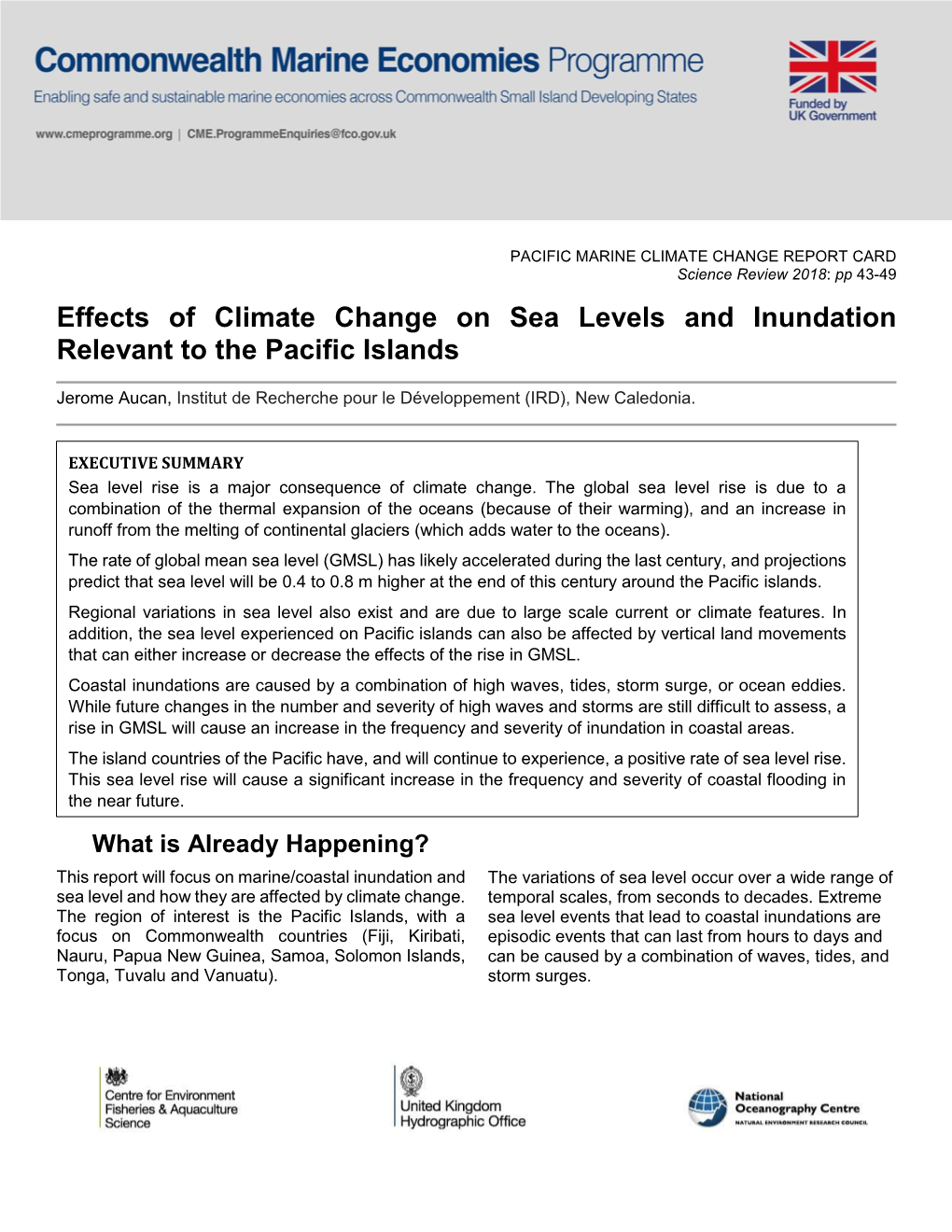 Effects of Climate Change on Sea Levels and Inundation Relevant to the Pacific Islands