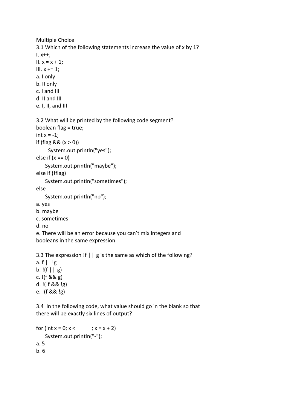 3.1 Which of the Following Statements Increase the Value of X by 1?