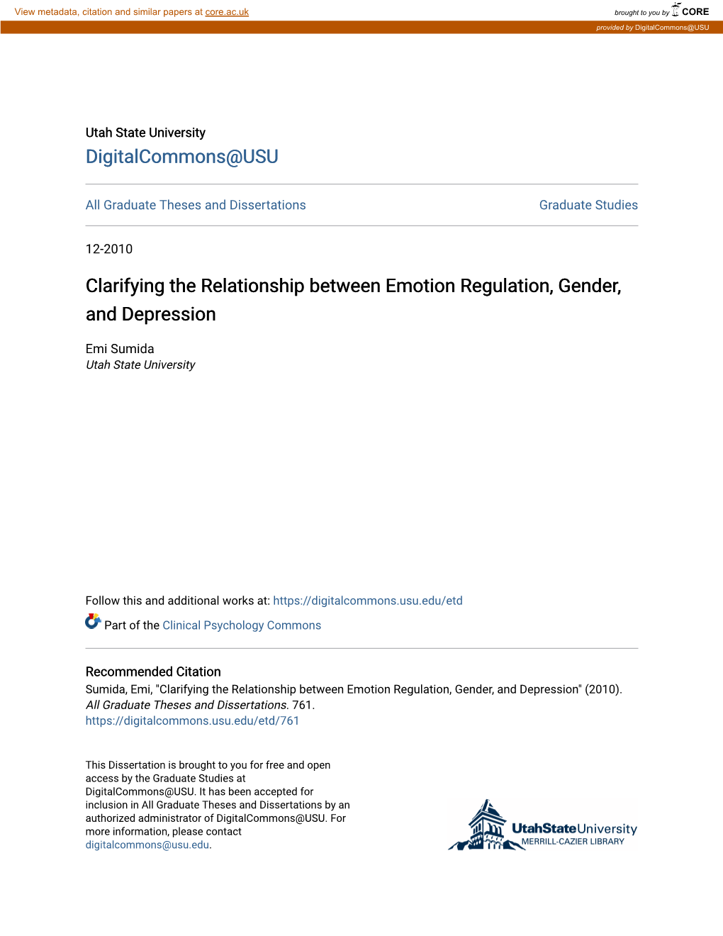 Clarifying the Relationship Between Emotion Regulation, Gender, and Depression