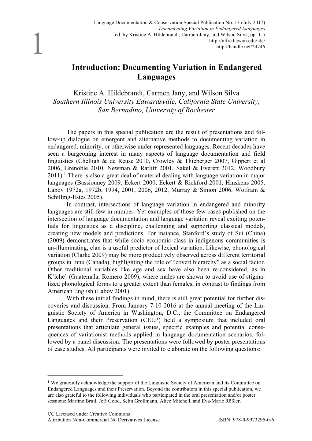 Introduction: Documenting Variation in Endangered Languages