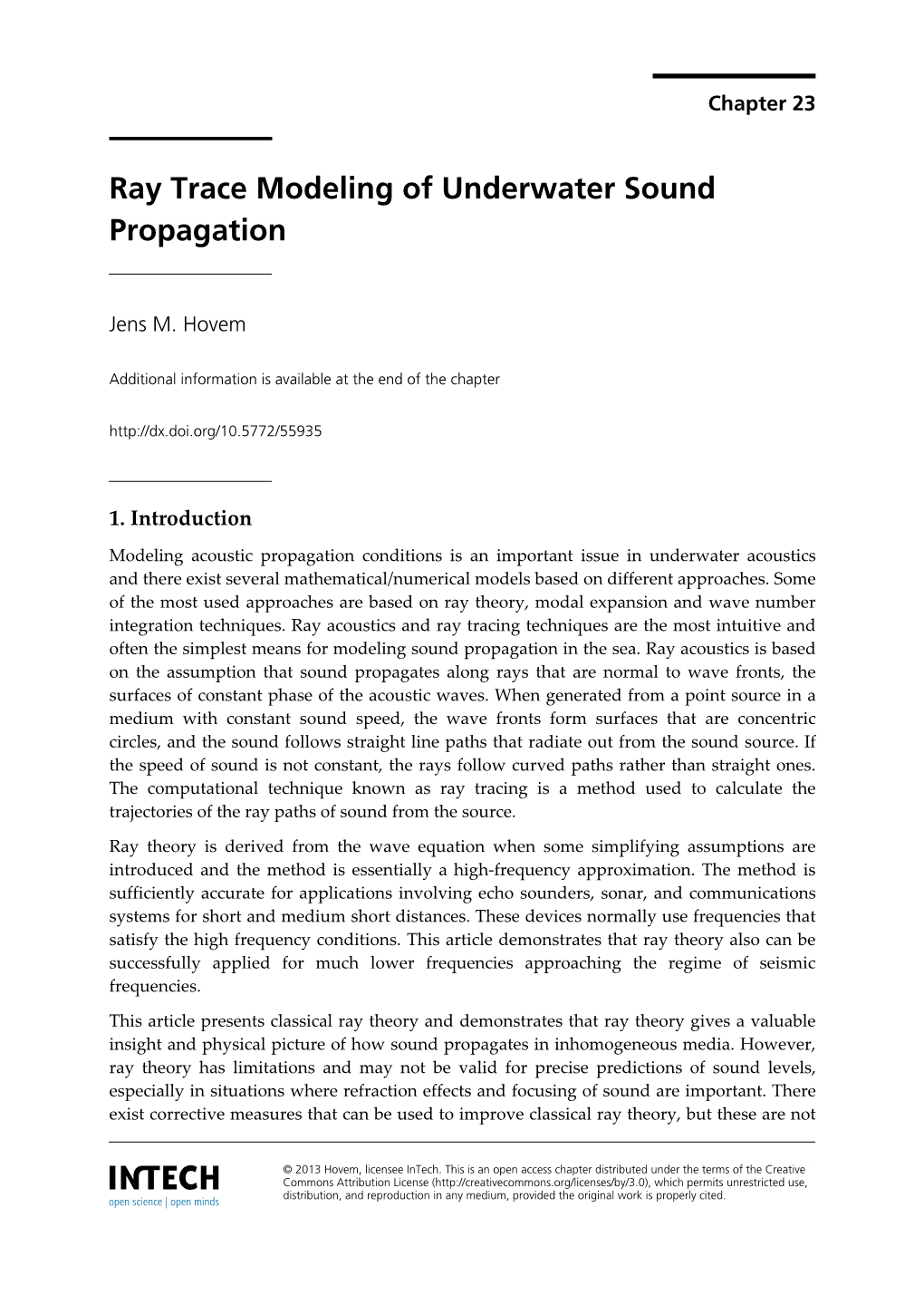 Ray Trace Modeling of Underwater Sound Propagation