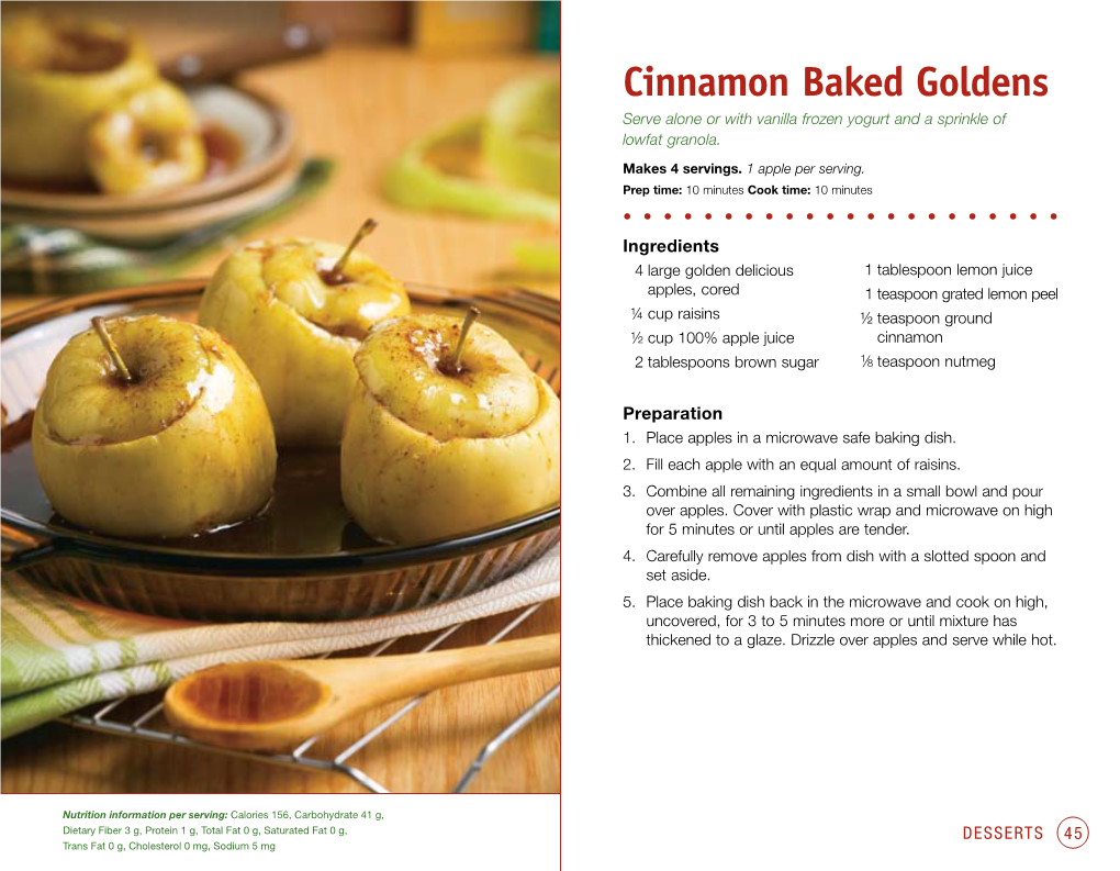 DESSERTS 45 Trans Fat 0 G, Cholesterol 0 Mg, Sodium 5 Mg Fruit Dip Use Fresh Orange Segments and Kiwifruit Slices When Winter Fruits Are in Season