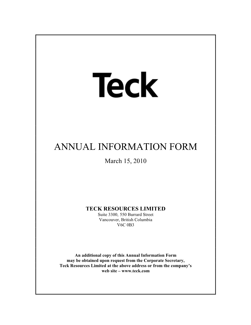 Teck Annual Information Form