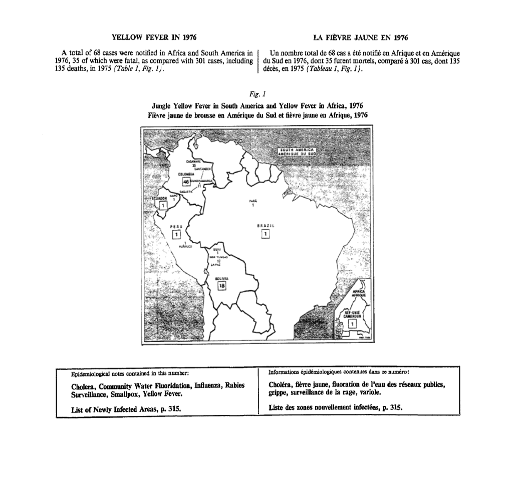 A Total of 68 Cases Were Notified in Africa and South America in 1976