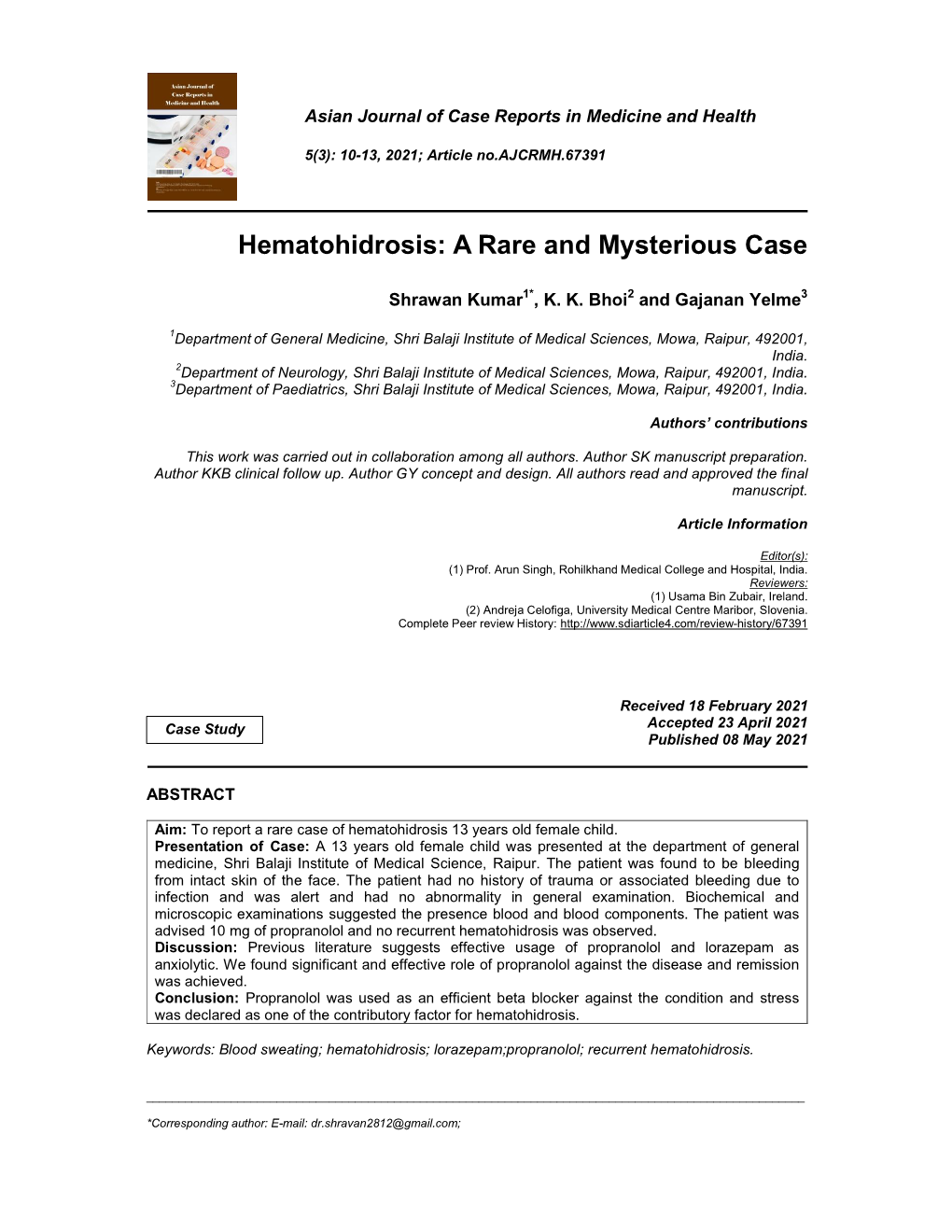 Hematohidrosis: a Rare and Mysterious Case