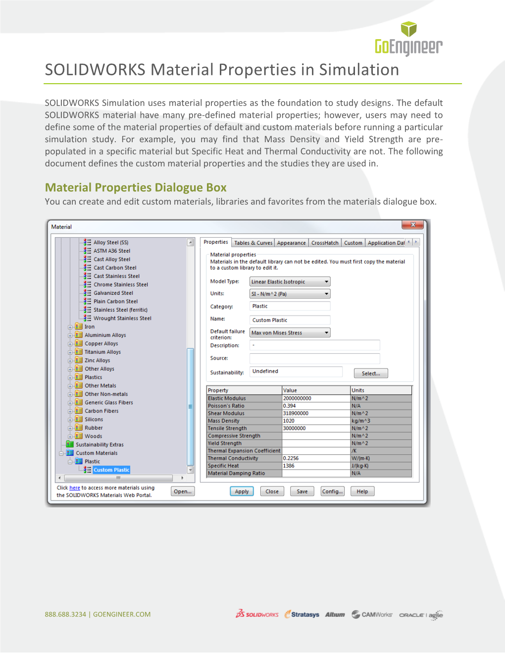 SOLIDWORKS Material Properties in Simulation