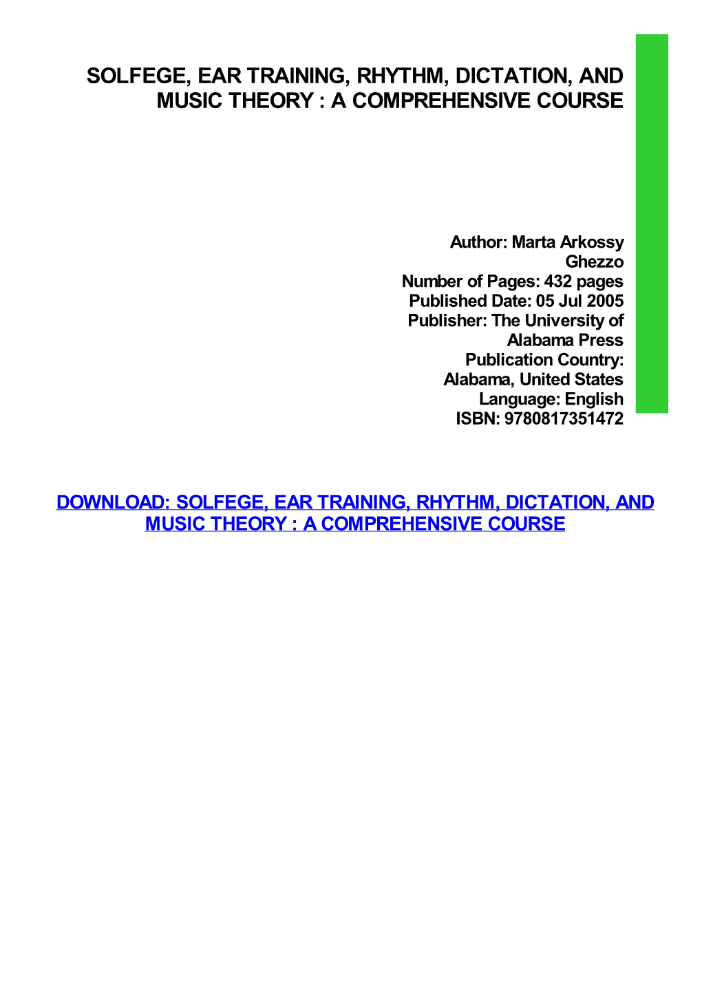 PDF Download Solfege, Ear Training, Rhythm, Dictation