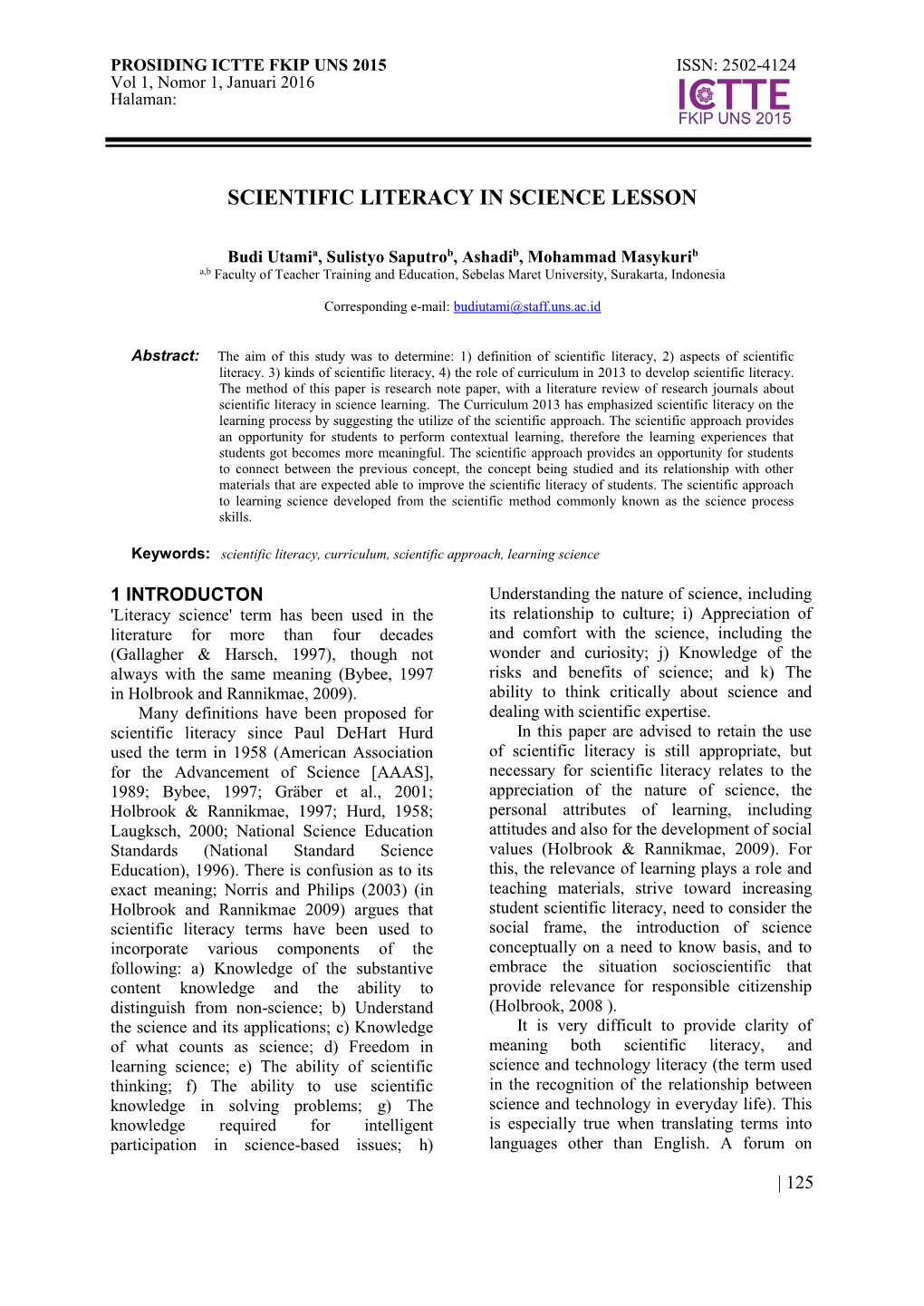 Scientific Literacy in Science Lesson