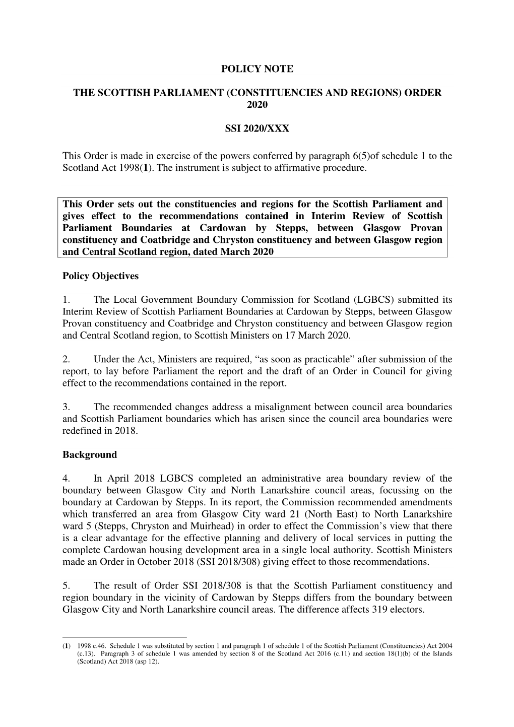 The Scottish Parliament (Constituencies and Regions) Order 2020