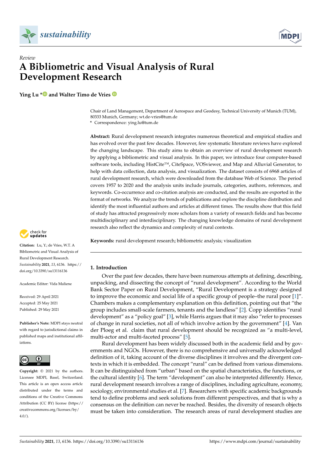 A Bibliometric and Visual Analysis of Rural Development Research