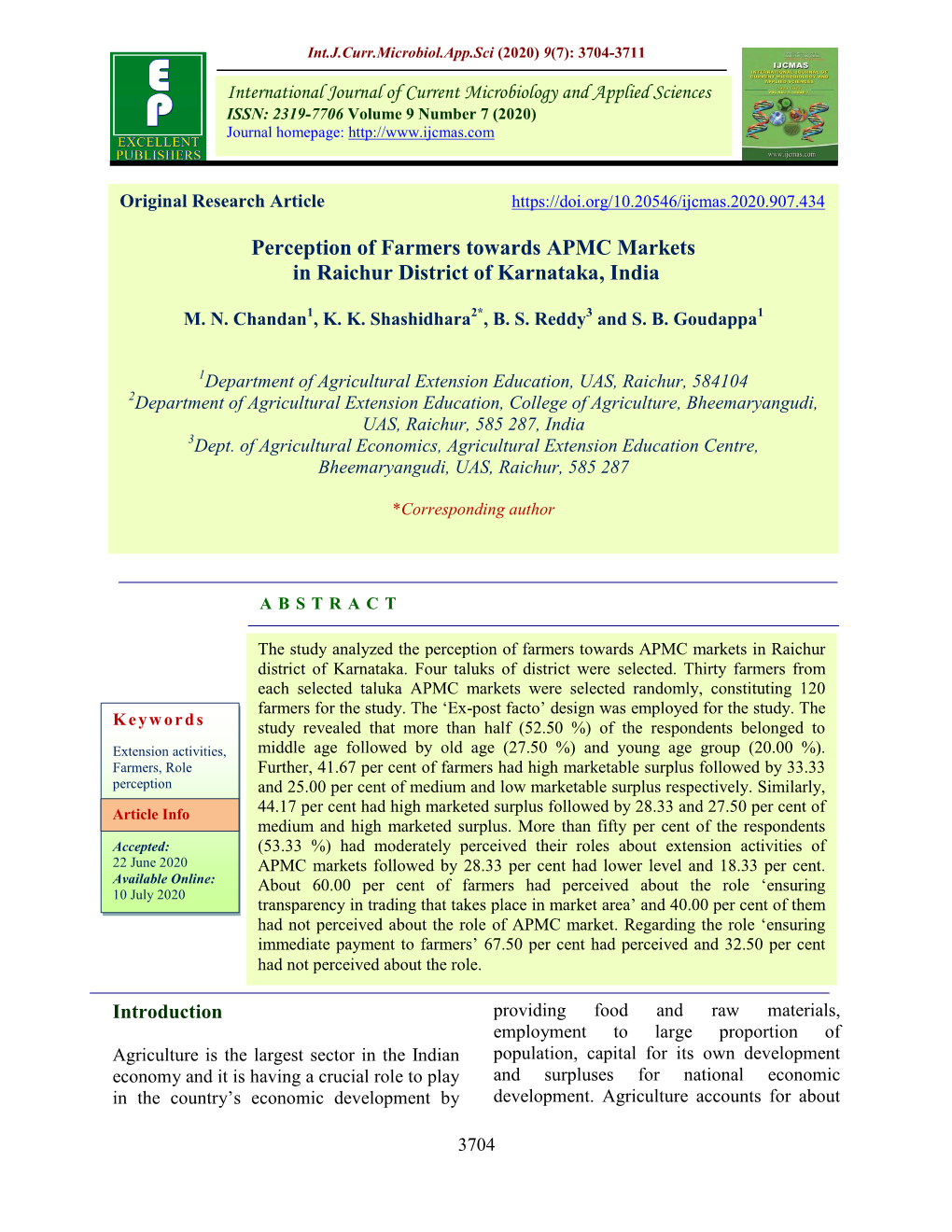 Perception of Farmers Towards APMC Markets in Raichur District of Karnataka, India